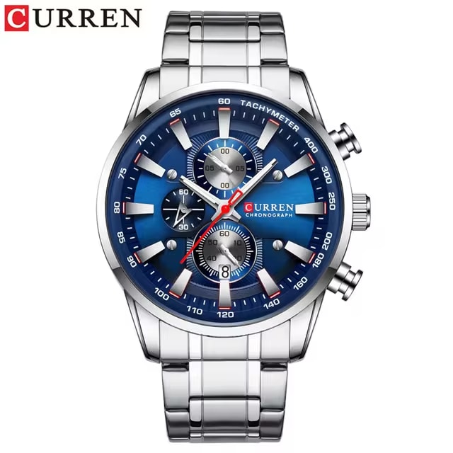 Reloj Curren 8351 para Hombre Plateado Azul Resistente al Agua